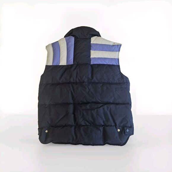 VTG Down Puffer Vest Men's Medium Blue Color Block Pockets Mountain Goat - Picture 3 of 10